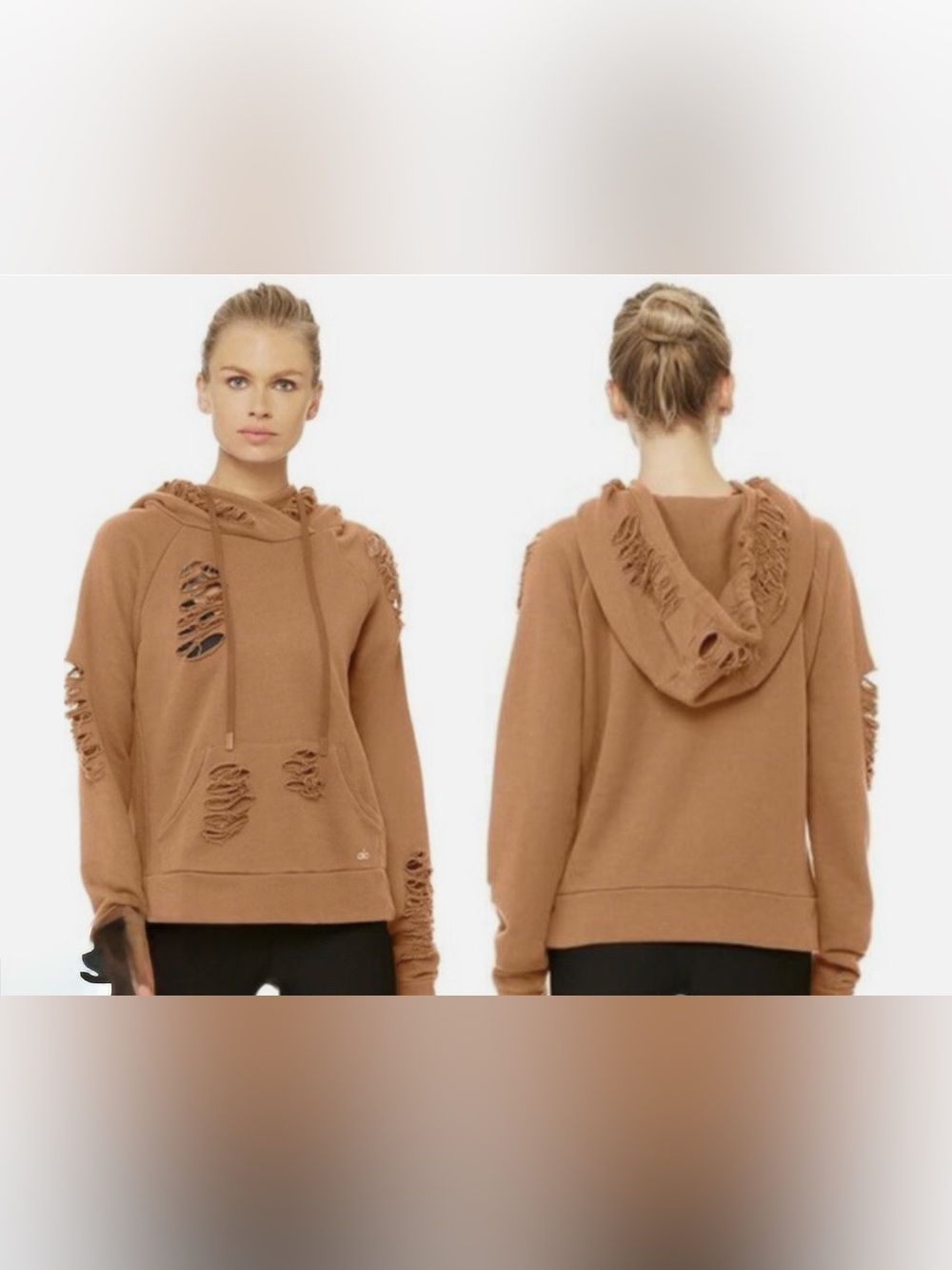 ALO YOGA Ripped Distressed Henna Rust Hoodie, size small